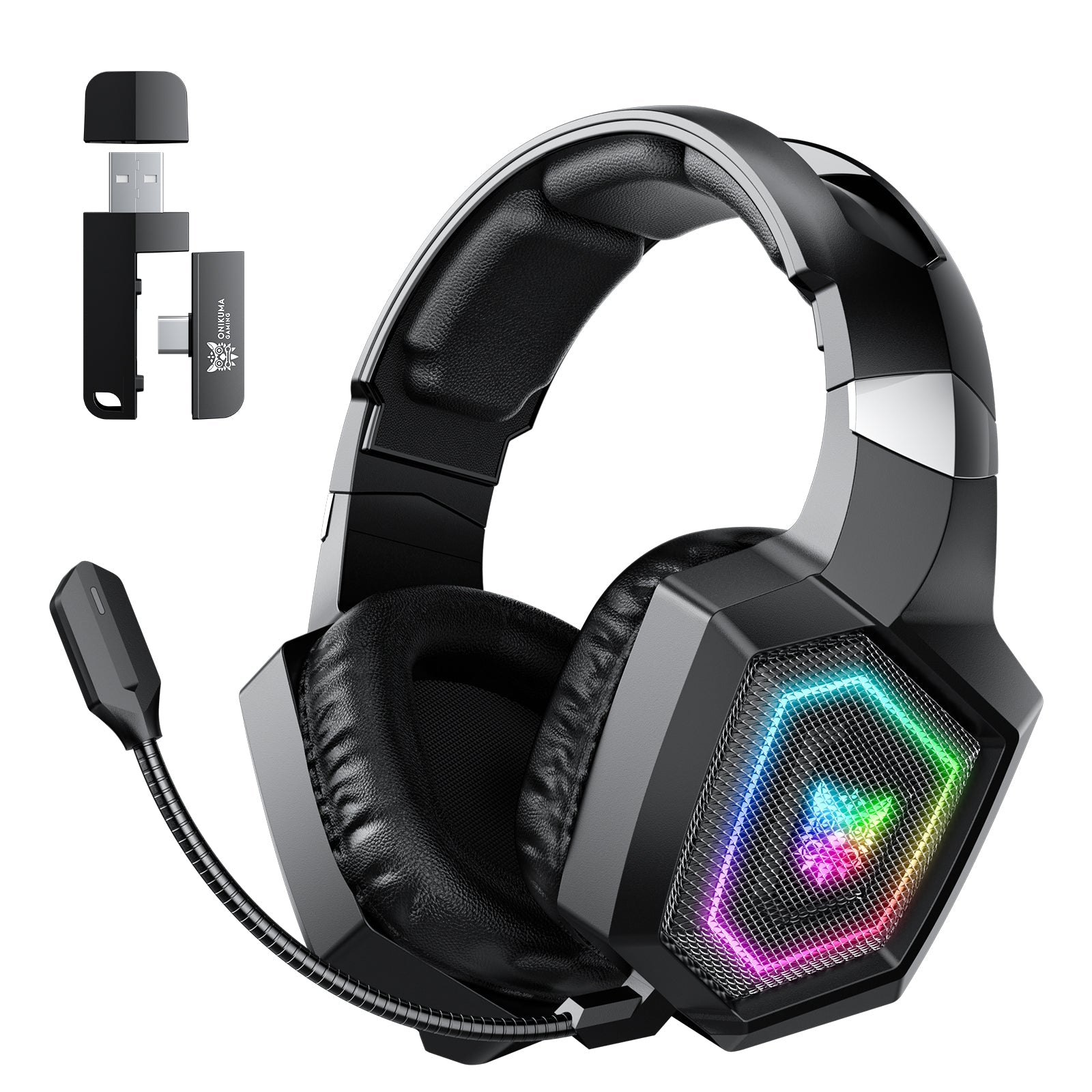 Onikuma GT806 RGB Tri-Mode Gaming Headset with Microphone (Black, White)