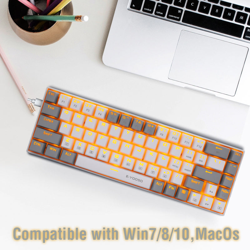 E-Yooso Z-686 Yellow Single Light 68 Keys Hot-Swappable Wired Mechanical Keyboard Grey/White