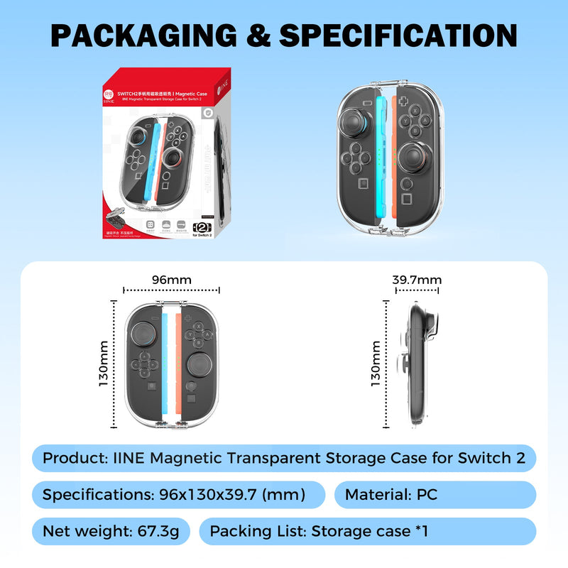 IINE Magnetic Storage Case for Nintendo Switch 2 Joy-Con (Transparent)