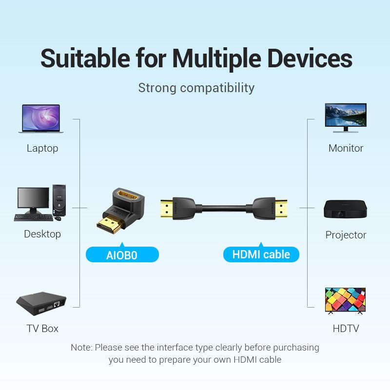 Vention HDMI 90 Degree Male to Female Adapter (Black) (AIOB0)
