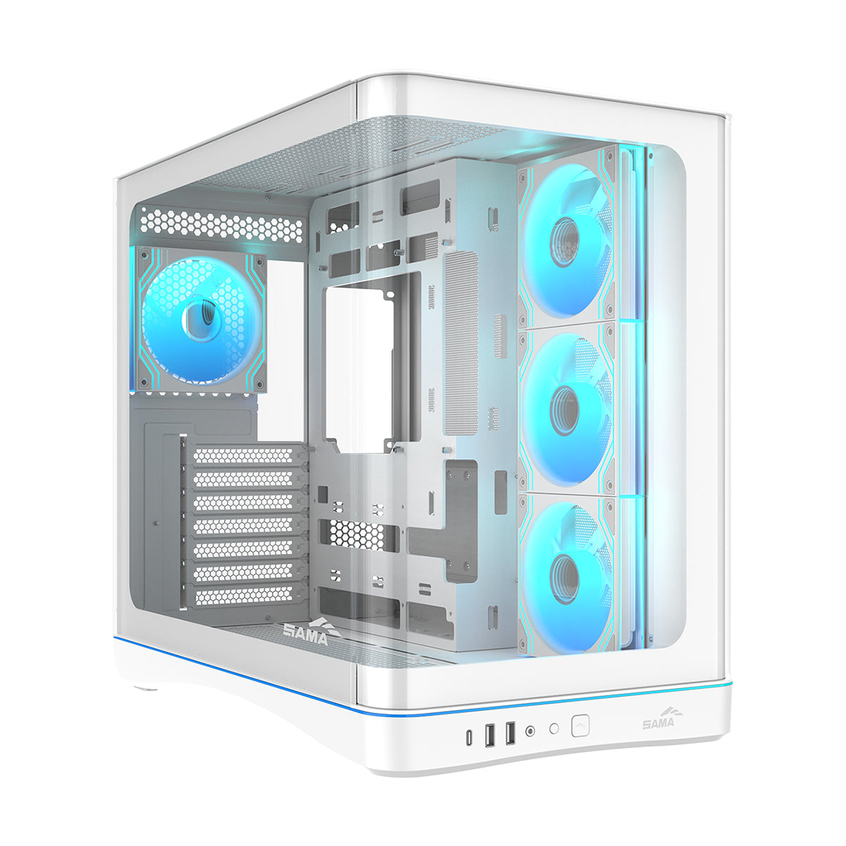 Sama V62S Mid-Tower Curved Panoramic TG Panel PC Case with 4x Pre-Installed ARGB Infinity Fans