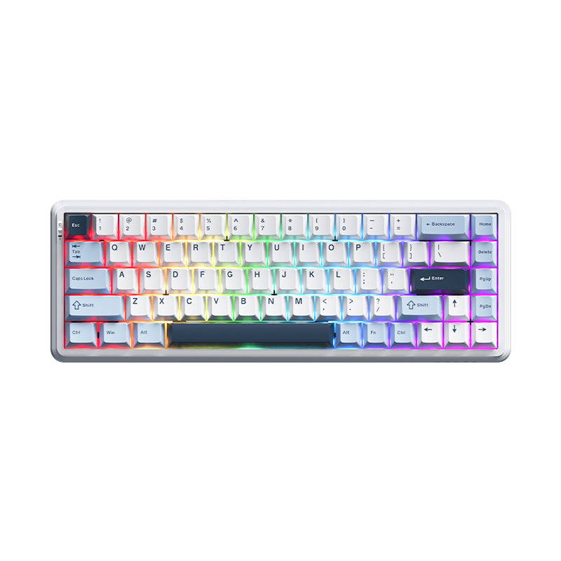 Ajazz AK680 Max RGB Tri-Mode 68-Keys Aluminum Positioning Plate Gasket-Mounted South Facing (1K Wireless + 8K Wired) Polling Rate Hot Swappable Mechanical Keyboard (Blue/White/Blue) (Magnetic Grain Switch)