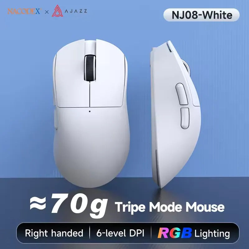 NacodeX x Ajazz NJ08 Triple Mode RGB Mouse (Black, White)