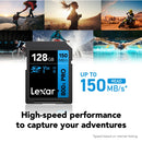 Lexar High-Performance 800x PRO SDXC UHS-I C10 U3 V30 150MB/s Read SD Card BLUE Series 