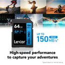 Lexar High-Performance 800x PRO SDXC UHS-I C10 U3 V30 150MB/s Read SD Card BLUE Series 