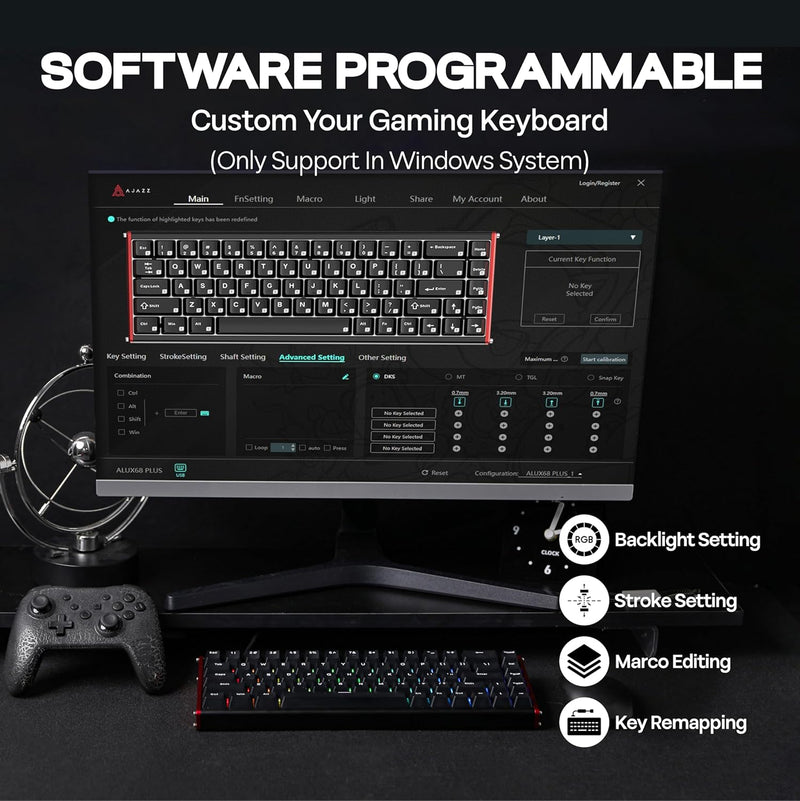 Ajazz ALUX68 Plus RGB Wired 68-Keys Aluminum CNC Case Hot-Swappable Mechanical Keyboard (Black)