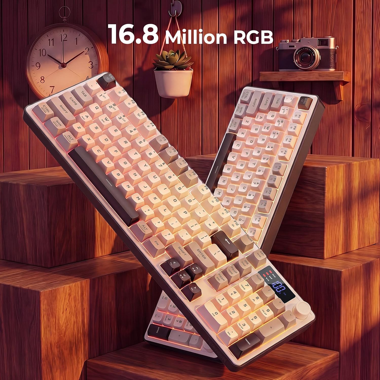 Redragon Aria Pro K527WGL Tri-Mode Ultra-Quiet Membrane RGB Keyboard with LCD Display & Knob Control