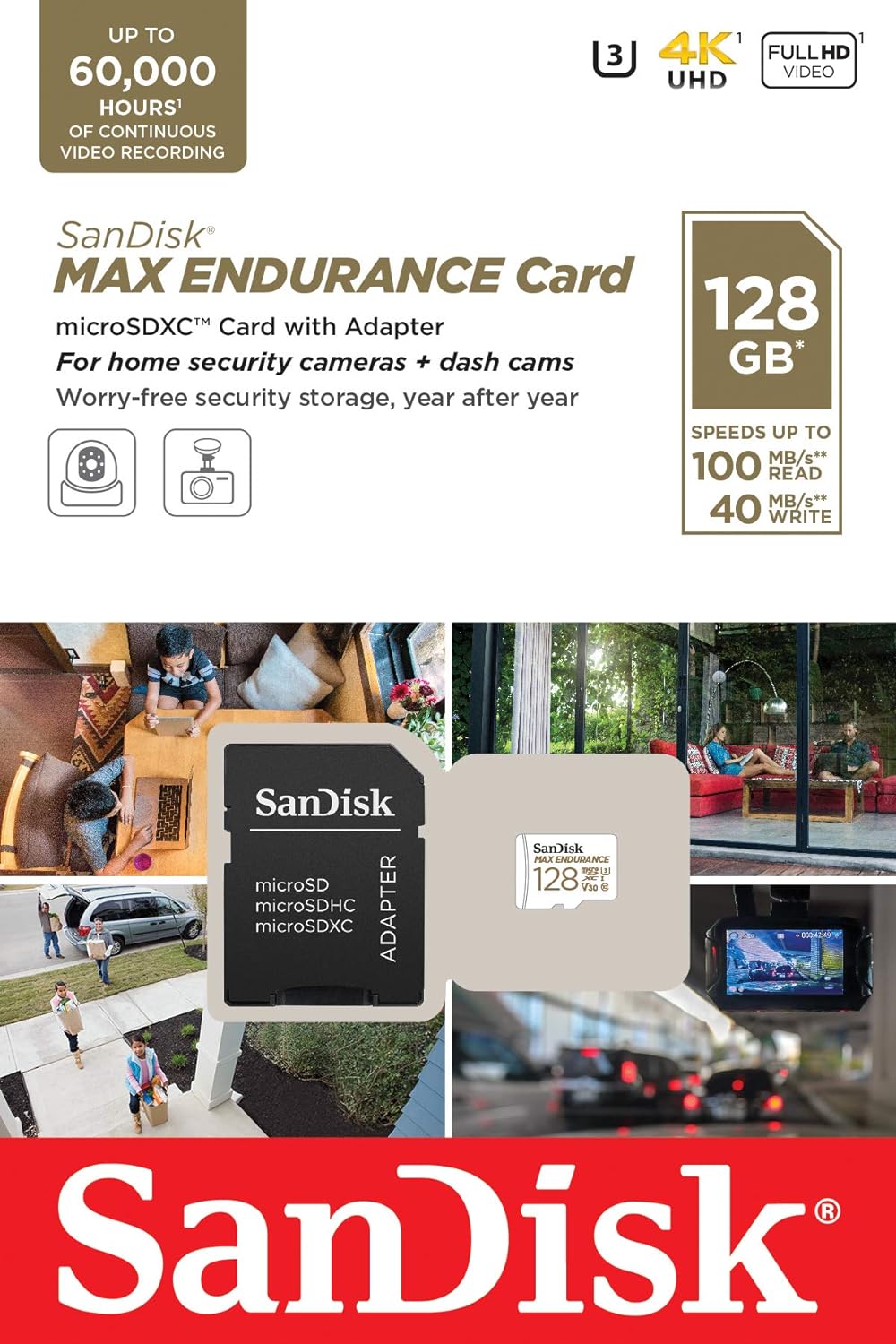 Sandisk Max Endurance 128GB MICROSDXC Card With Adapter For Dash Cams  Home Security Cameras