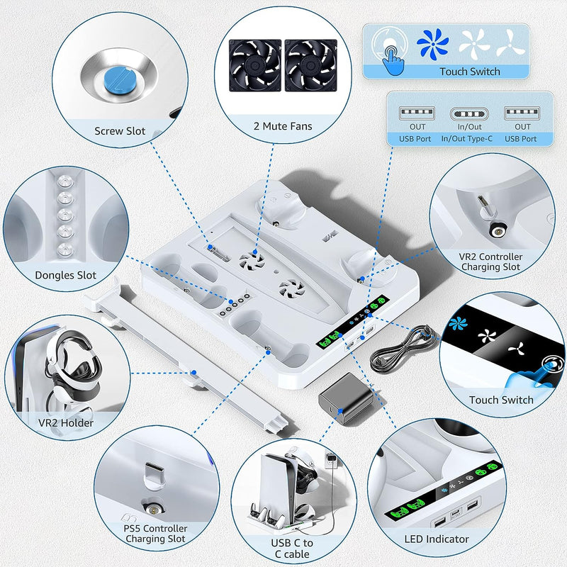 Tokluck PS5 PSVR2 Cooling Stand w/ Controller Charger & Headset Holder (TO-P5806)