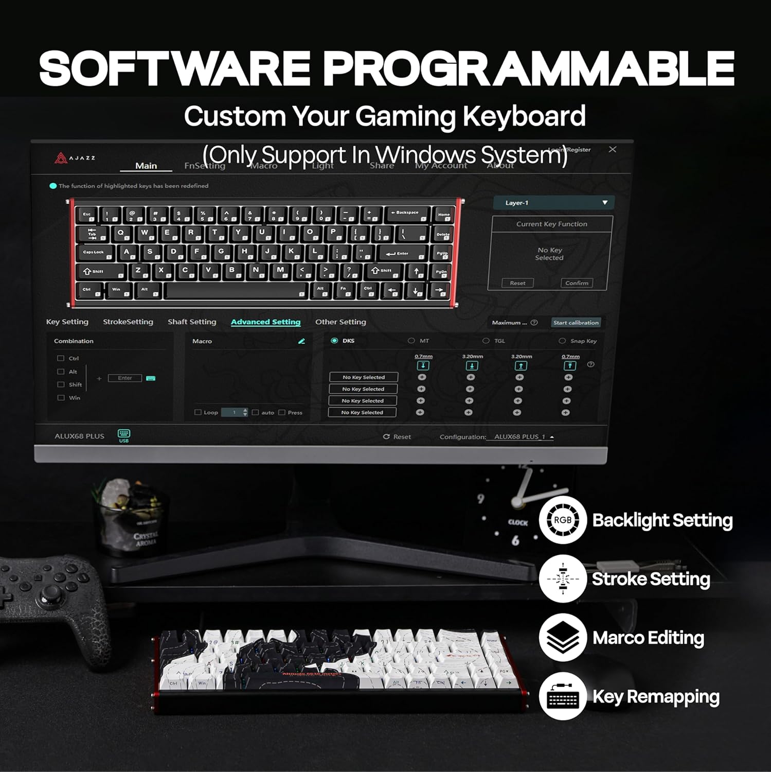 Ajazz ALUX68 Max RGB Wired 68-Keys Aluminum CNC Case Hot-Swappable Mechanical Keyboard