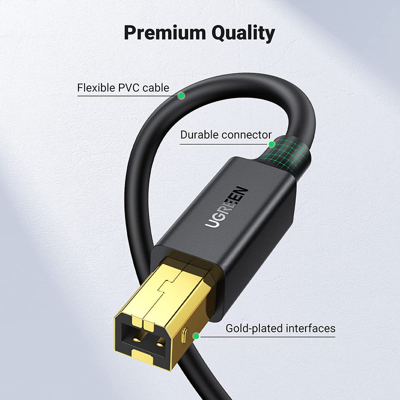 UGreen USB 2.0 AM To BM Print Cable - 2M (Black) (US135/20847)