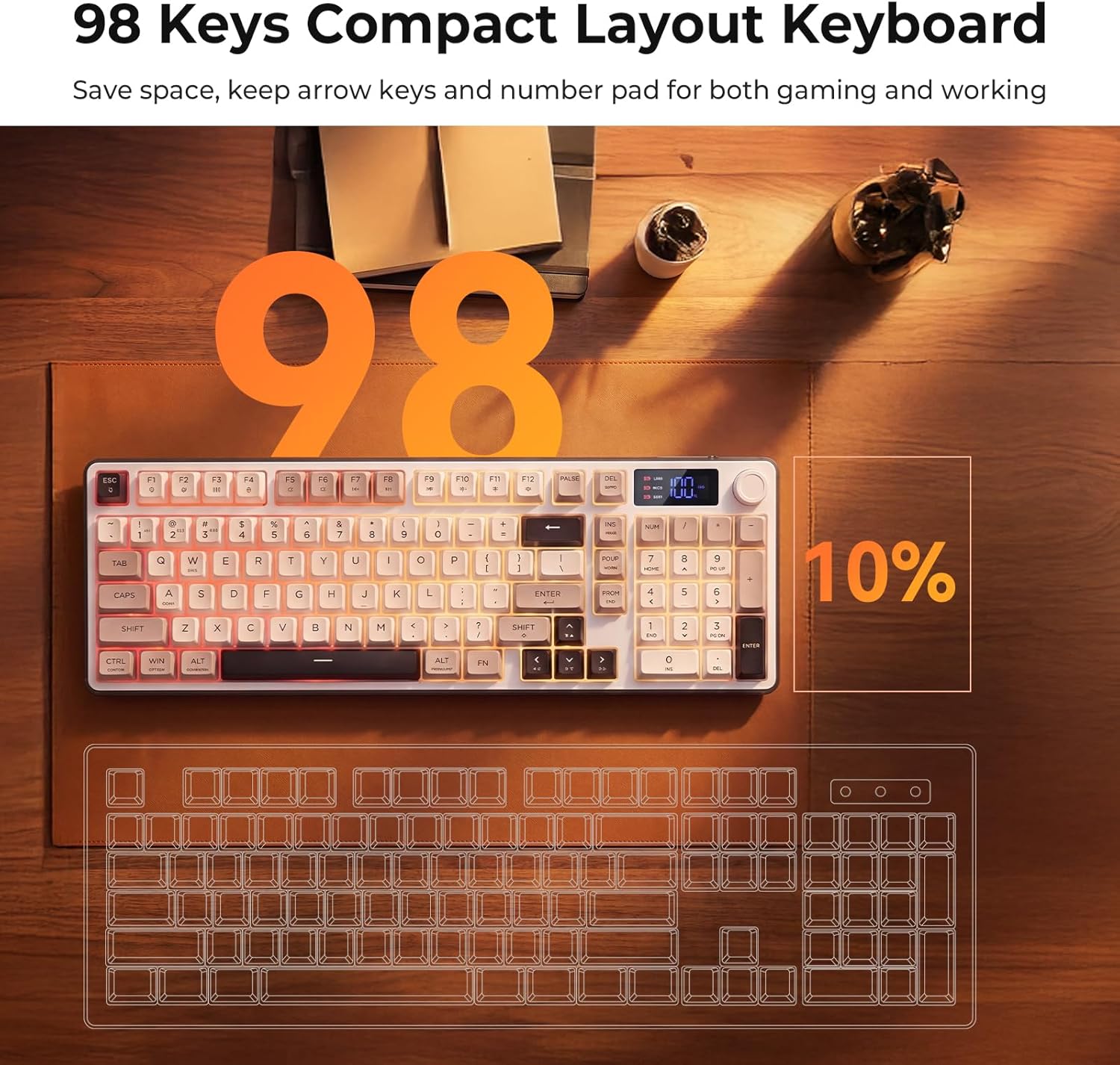 Redragon Aria Pro K527WGL Tri-Mode Ultra-Quiet Membrane RGB Keyboard with LCD Display & Knob Control