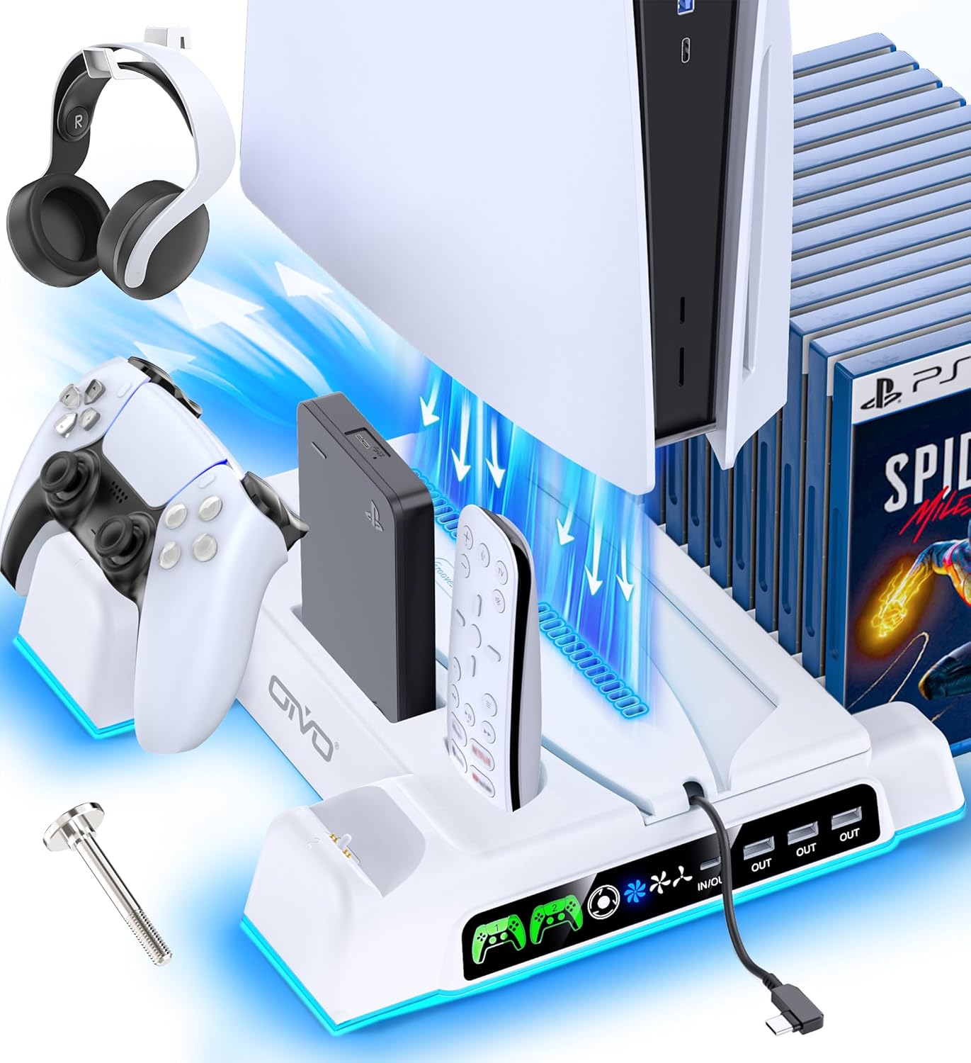 OIVO Cooling Stand with Dual Controller Charger for PS5 / PS5 Slim / PS5 Pro (White) (IV-P5329X-PRO)