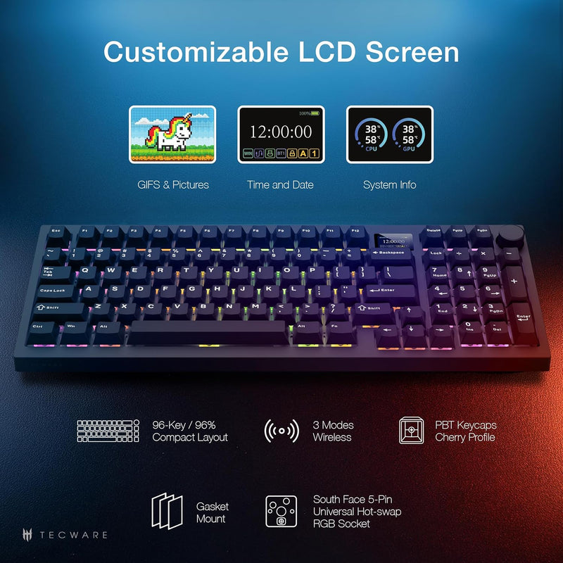 Tecware Spectre 96 RGB Tri-Mode 96-Key Gasket Mounted Mechanical ...