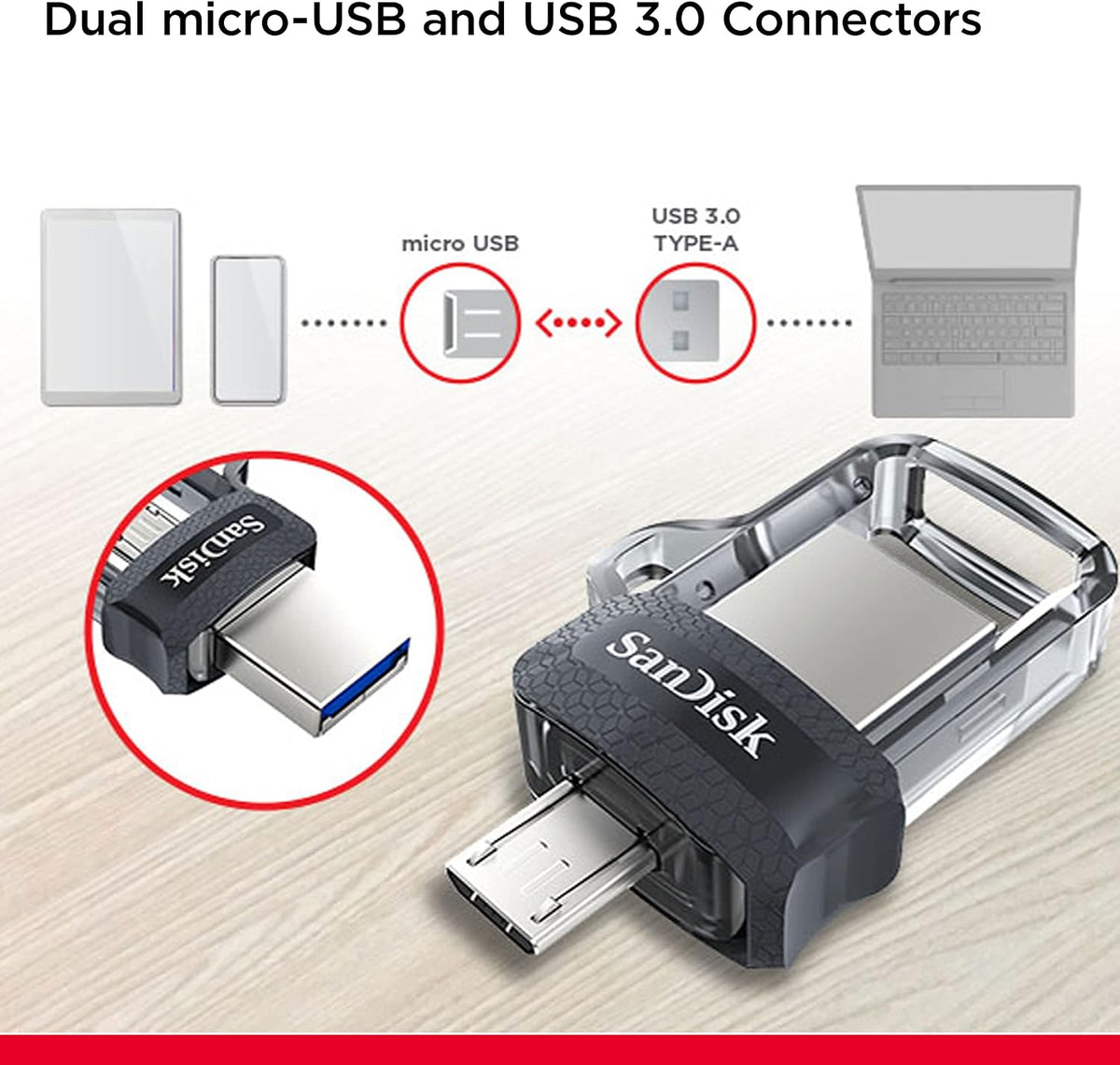 Sandisk Ultra Dual Drive m3.0 USB 3.0 & micro-USB 130MB/s Read