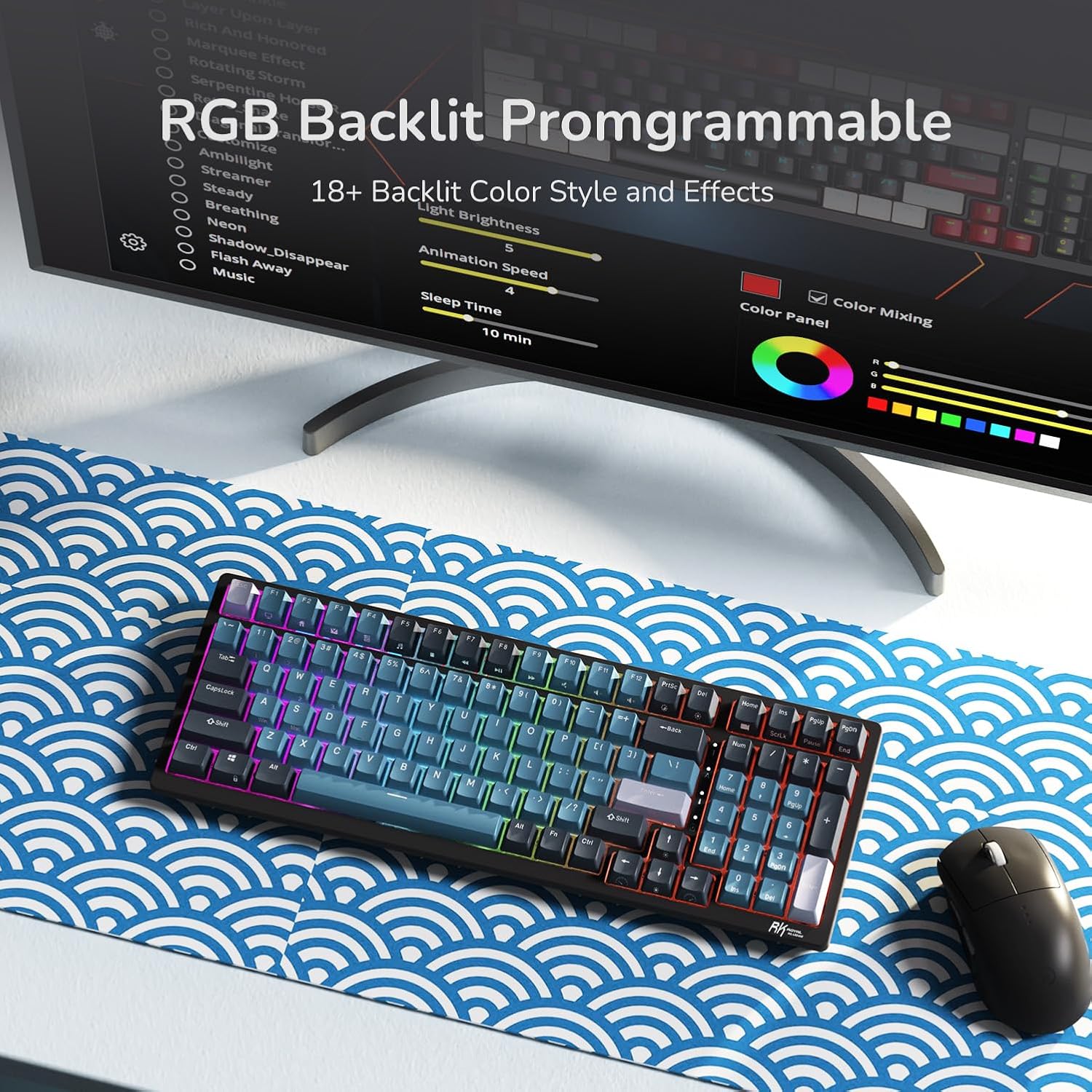 Royal Kludge RK98 Tri-Mode RGB Mechanical Keyboard Indigo