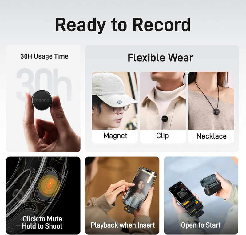 Maono Wave T5 WM650 PB2 AI Wireless Lavalier Microphone for Lightning /iPhone 14/13/12/11