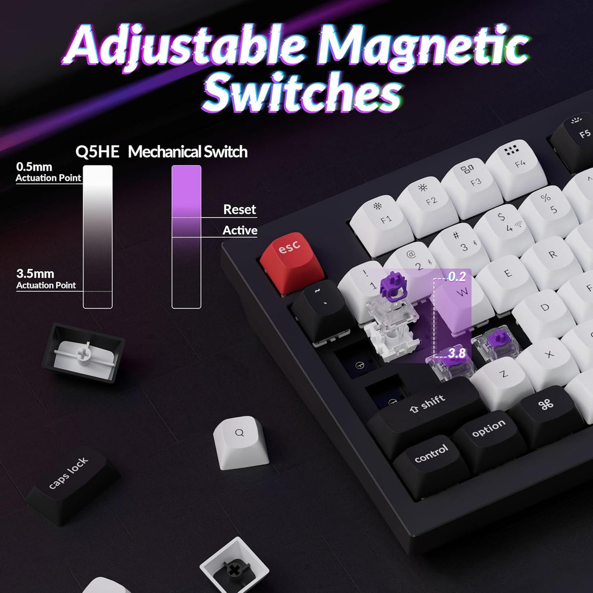 Keychron Q5 HE QMK 96% Fully Assembled Knob RGB Backlight Hot-Swappable Wireless Magnetic Switch Keyboard - Carbon Black (Gateron Double-Rail Magnetic Nebula Switch) (Q5H-M1)