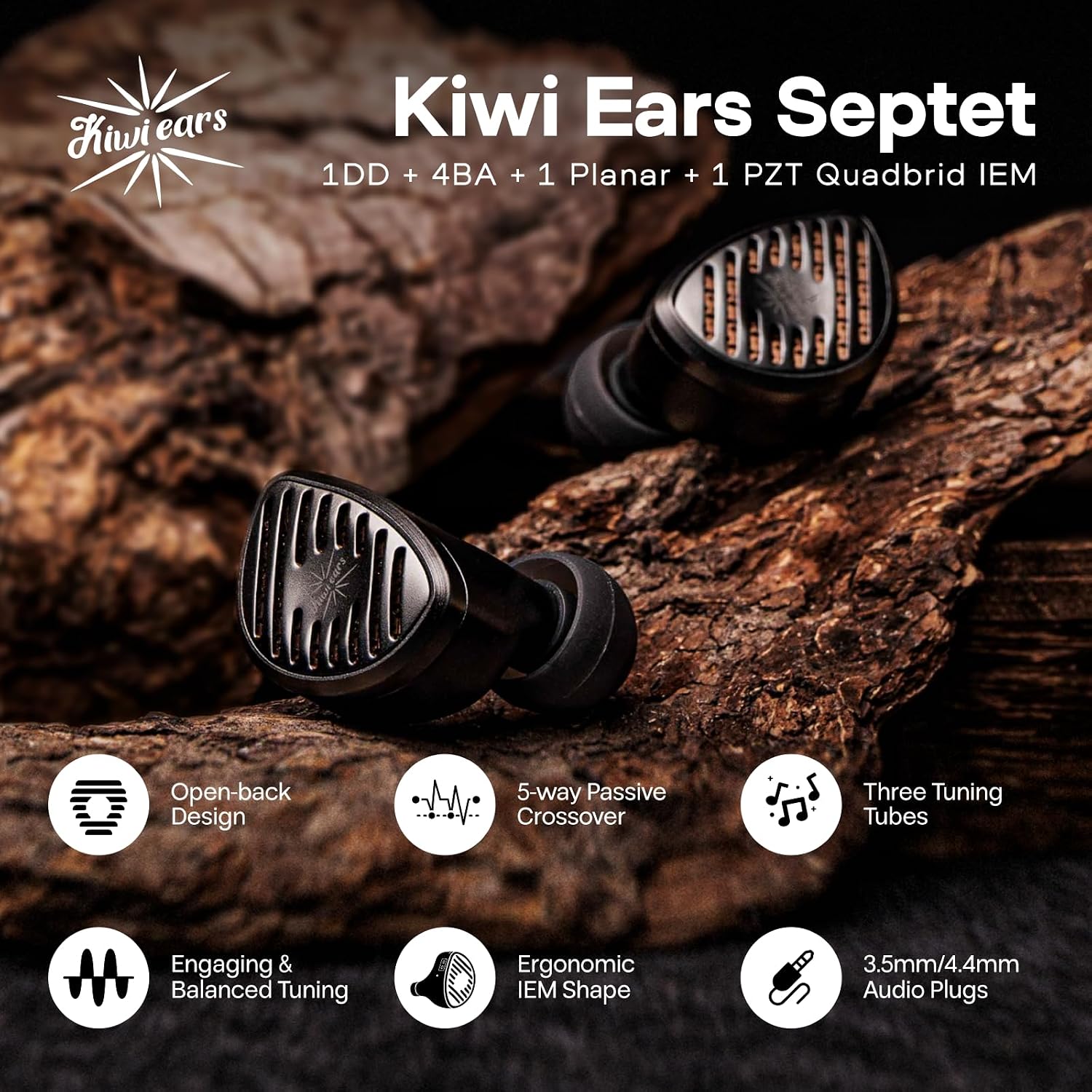 Kiwi Ears Septet 1DD+4BA+1Planar+1PZT Quadbrid IEM (Grey)