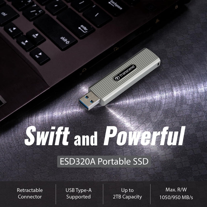Transcend ESD320A 512GB Dual USB 10Gbps Read up to 1050MB/s Type-A Portable SSD (TS512GESD320A)