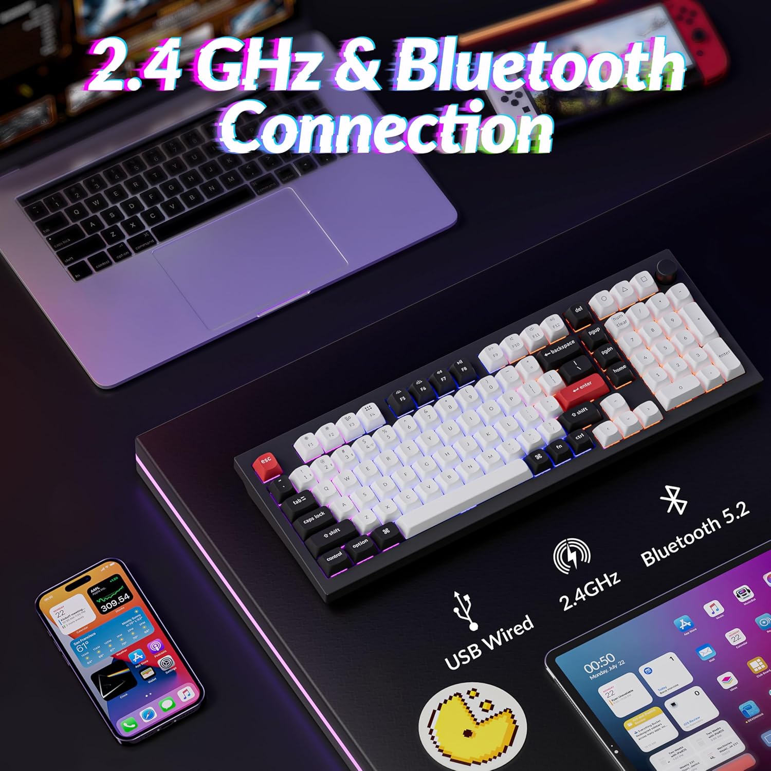 Keychron Q5 HE QMK 96% Fully Assembled Knob RGB Backlight Hot-Swappable Wireless Magnetic Switch Keyboard - Carbon Black (Gateron Double-Rail Magnetic Nebula Switch) (Q5H-M1)