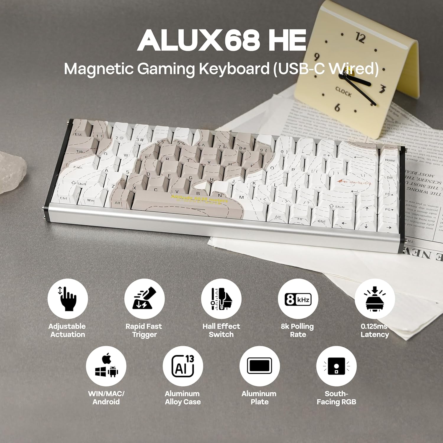 Ajazz ALUX68 Max RGB Wired 68-Keys Aluminum CNC Case Hot-Swappable Mechanical Keyboard