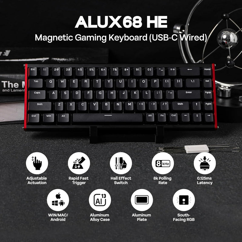 Ajazz ALUX68 Plus RGB Wired 68-Keys Aluminum CNC Case Hot-Swappable Mechanical Keyboard (Black)