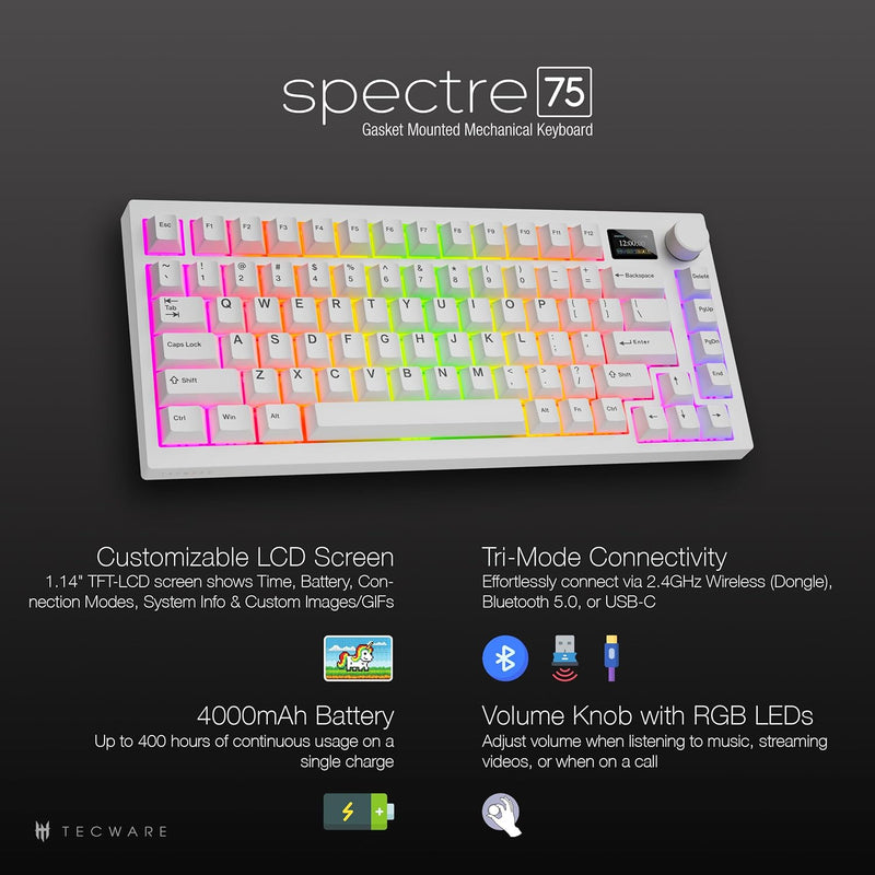 Tecware Spectre 75 RGB Tri-Mode 81-Key Gasket Mounted Mechanical Keyboard