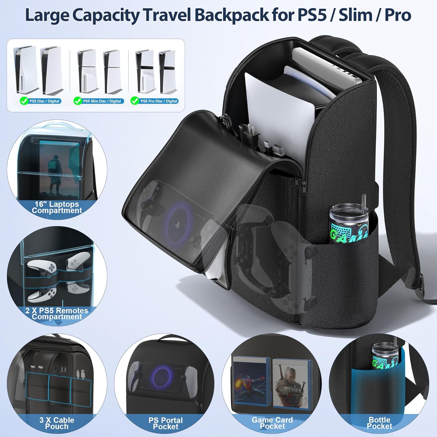 LVVIL Carrying Case Travel Bag for PS5 (Black, Black/ White)