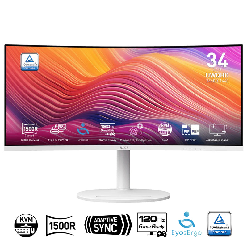 MSI Modern MD342CQPW 34" UWQHD (3440x1440) 120Hz 1ms (MPRT) / 4ms (GtG) VA Business & Productivity Monitor (White)