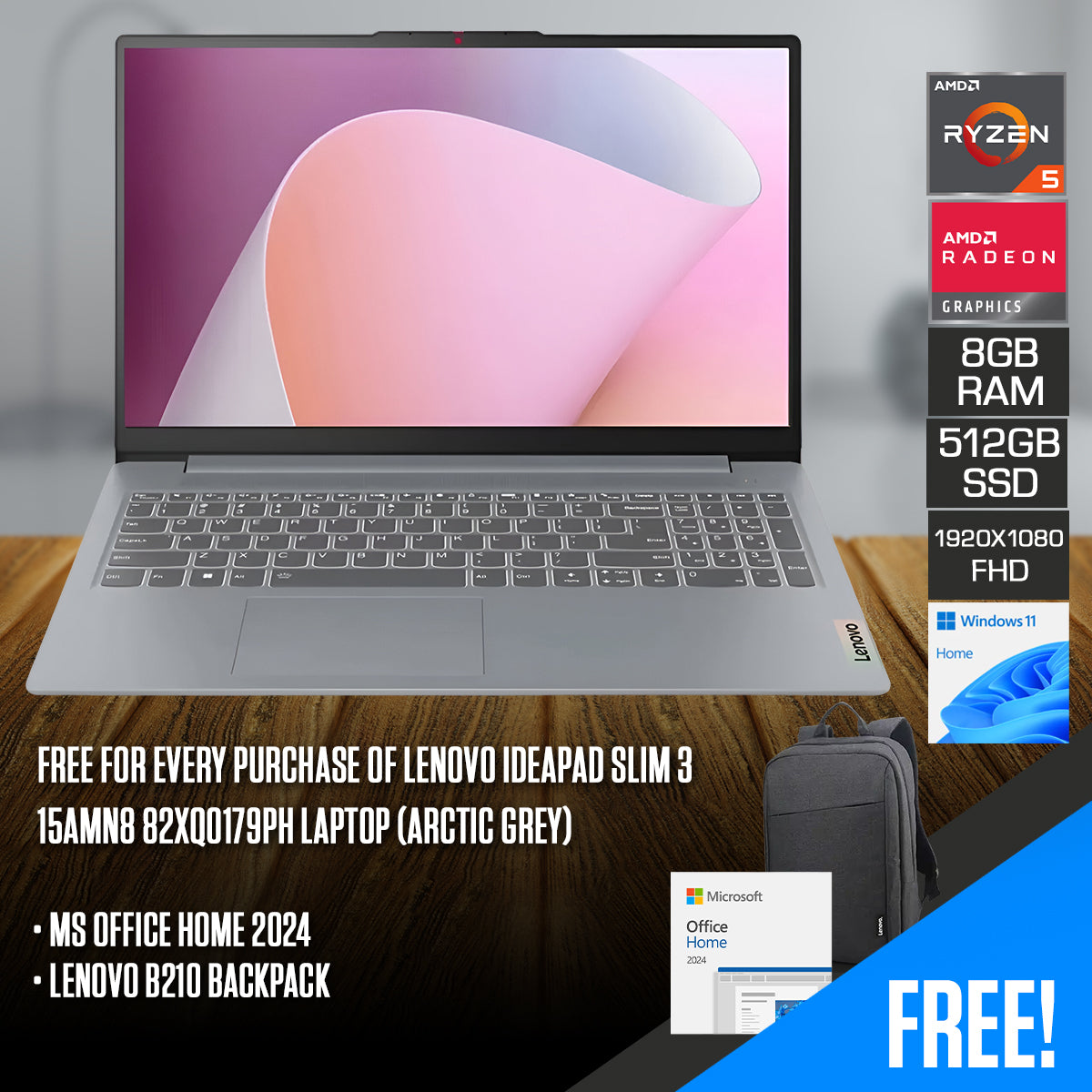 Lenovo IdeaPad Slim 3 15AMN8 82XQ0179PH Laptop (Arctic Grey) | DataBlitz