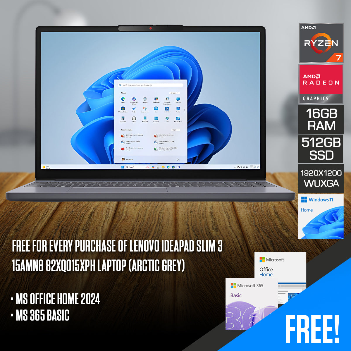 Lenovo IdeaPad Slim 3 15ARP10 83K700HXPH Laptop (Luna Grey) | DataBlitz