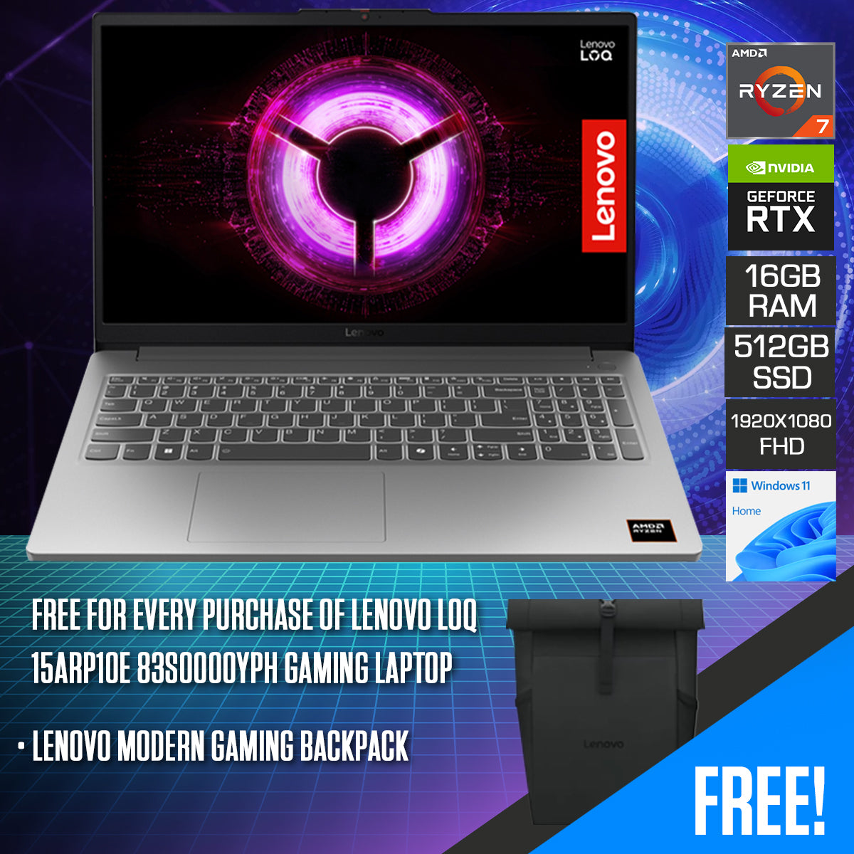 Lenovo LOQ 15ARP10E 83S0000YPH Gaming Laptop (Luna Grey) | DataBlitz
