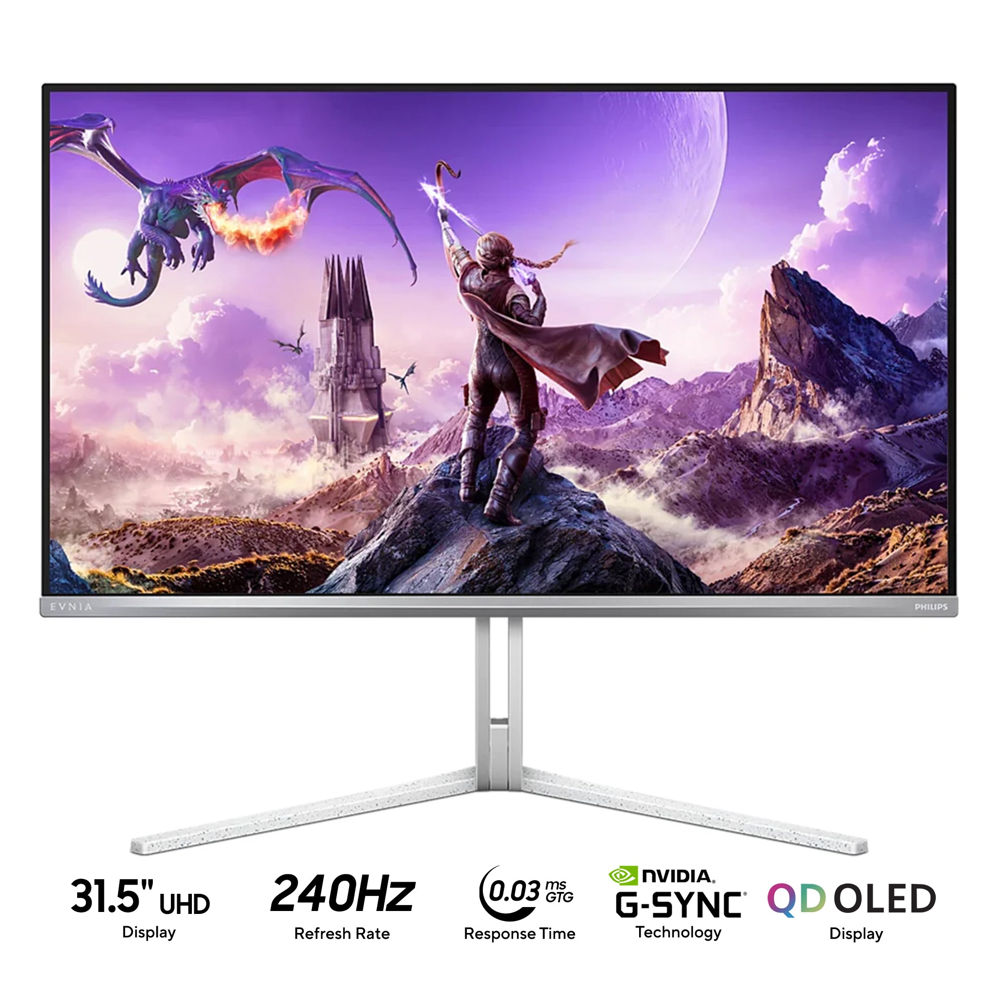 Philips Evnia 32M2N8800/69 31.5" 4K UHD (3840x2160) 240Hz 0.03ms GTG QD OLED Gaming Monitor with Height, Tilt & Swivel Adjustment (White)