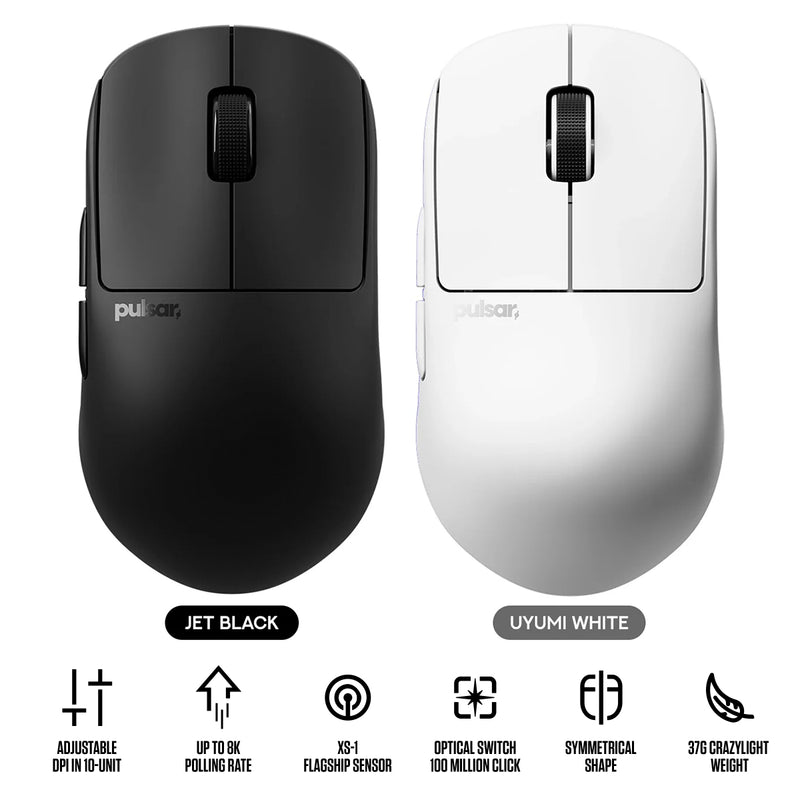 Pulsar X2H CrazyLight 8K Polling Rate eSports Gaming Mouse Size 1 (Jet Black, Uyuni White)