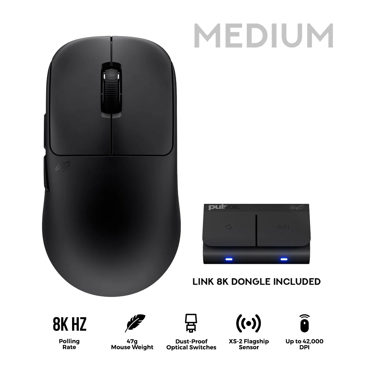 Pulsar TenZ Signature Edition 2.0 Ultra Light Weight eSports Wireless Gaming Mouse Medium (Black)