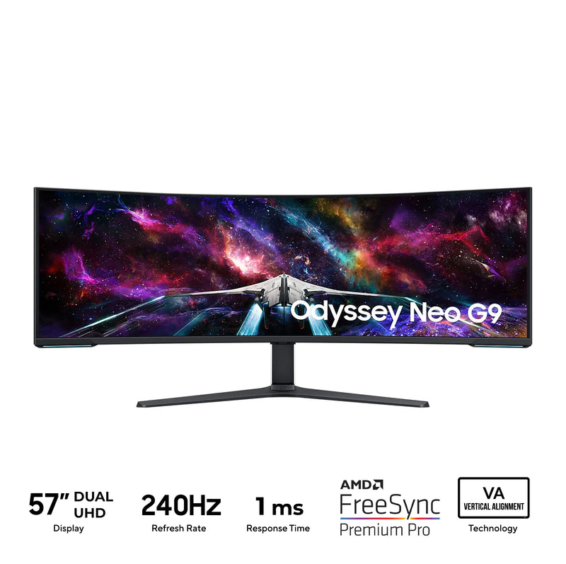 Samsung Odyssey Neo G9 (G95NC) LS57CG952NEXXP 57" 240Hz 1ms GTG 7680x2160 Dual UHD Quantum Mini-LED HDR 1000 Swivel, Tilt, Height-Adjust Curved Gaming Monitor (White) + Samsung HW-B550 Soundbar Bundle (White)