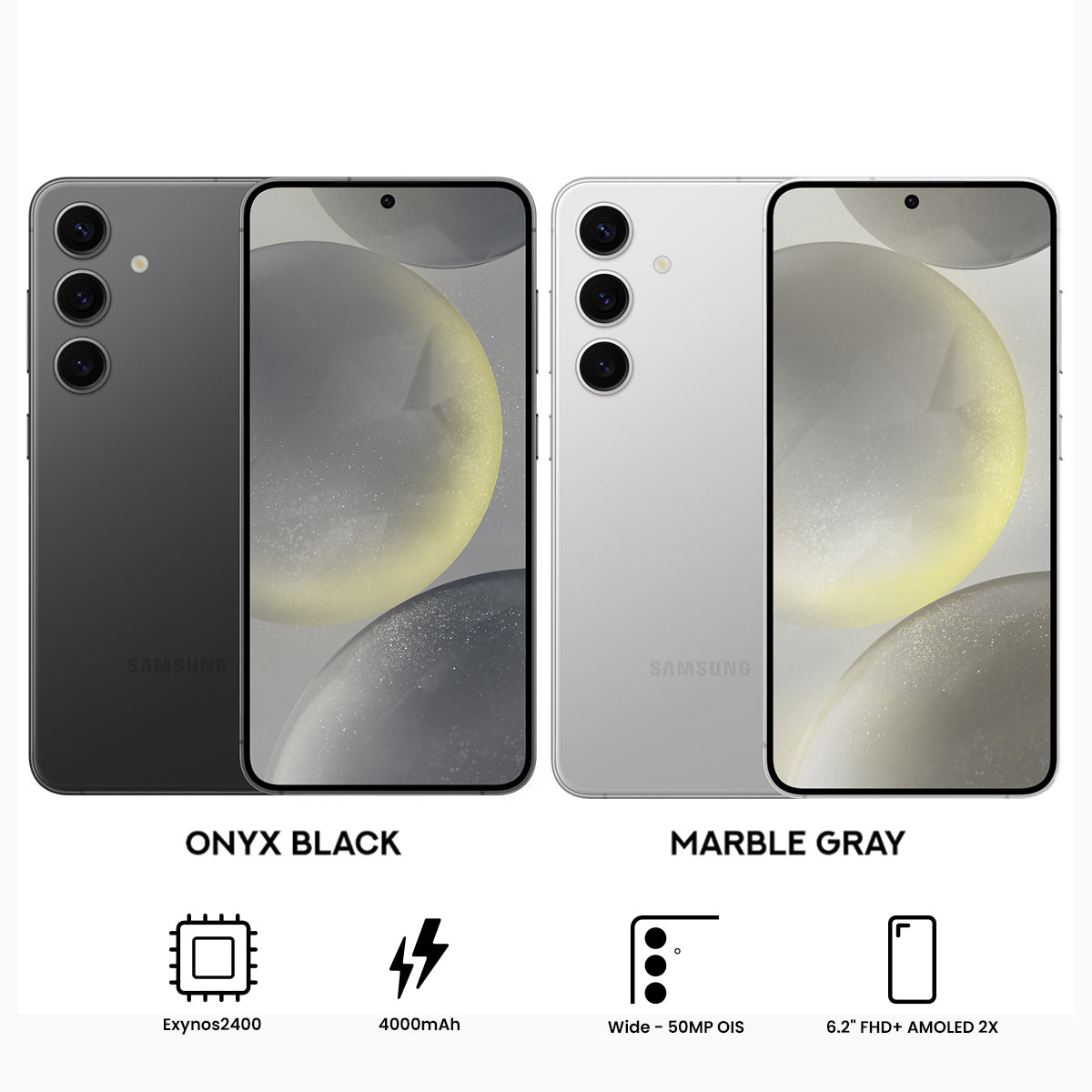Samsung Galaxy S24 SM-S921B/DS | 512GB+8GB RAM | 5G/4G/3G/2G + Wi-Fi + Bluetooth | 6.2" FHD + (2340 x 1080) Dynamic Amoled 2x | Android 14 | Exynos2400 | 50MP + 12MP | 4000mAh