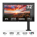 LG 32UN880K-B 31.5" 4K UHD (3840x2160) 60Hz 5ms GTG Ergo IPS USB-C Monitor With C-Clamp, Tilt, Height, Swivel, Pivot Adjustment