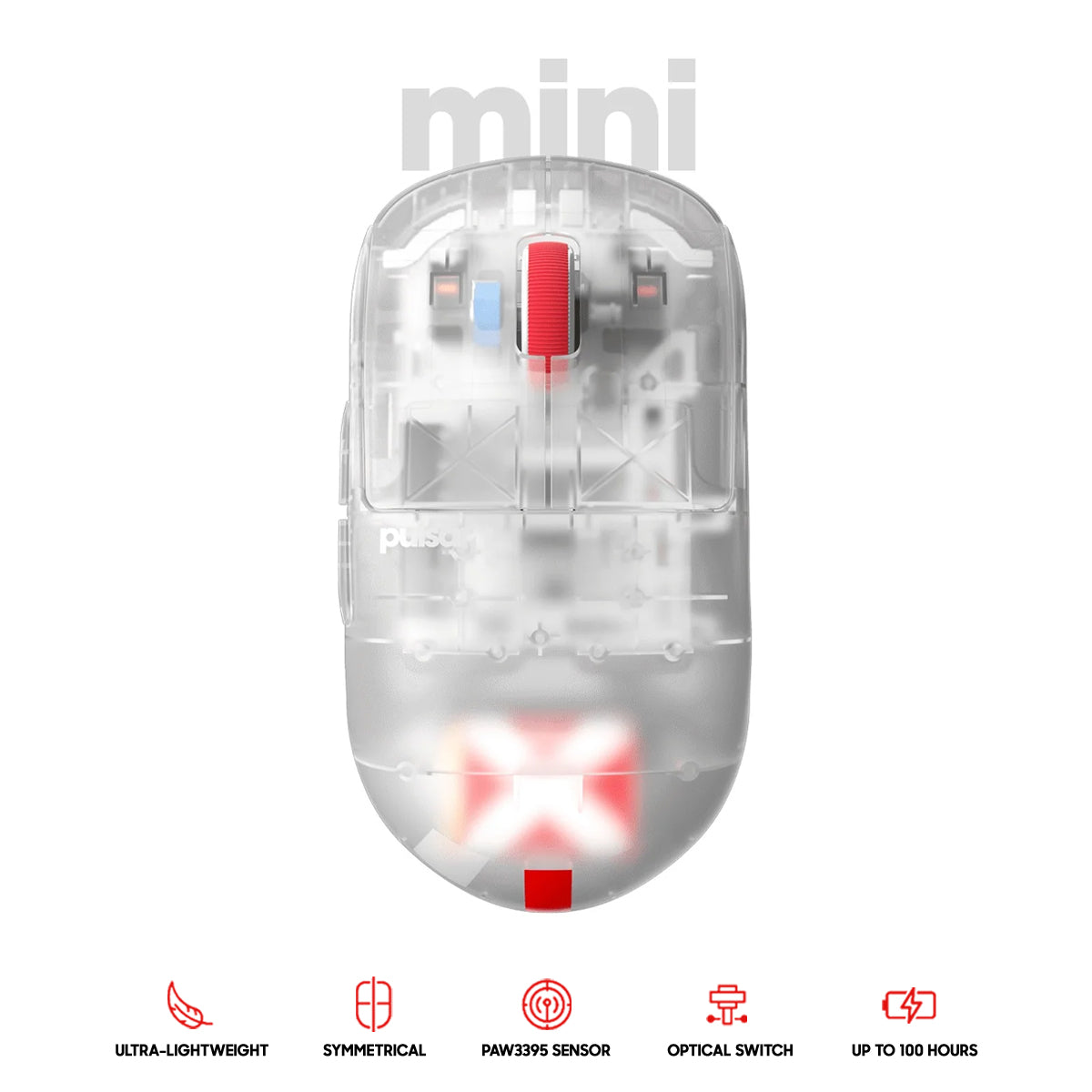 Pulsar X2H Mini Symmetrical Ultralight Wireless Gaming Mouse Super Clear Limited Ed. Size 1