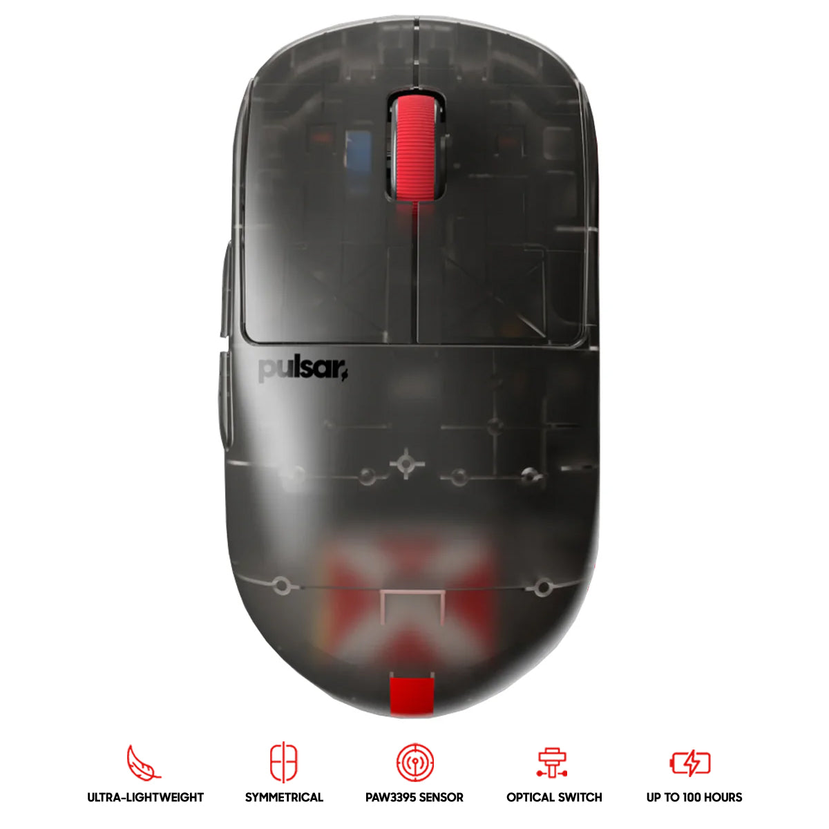 Pulsar X2H Medium Symmetrical Ultralight Wireless Gaming Mouse Clear Black Limited Ed. Size 2