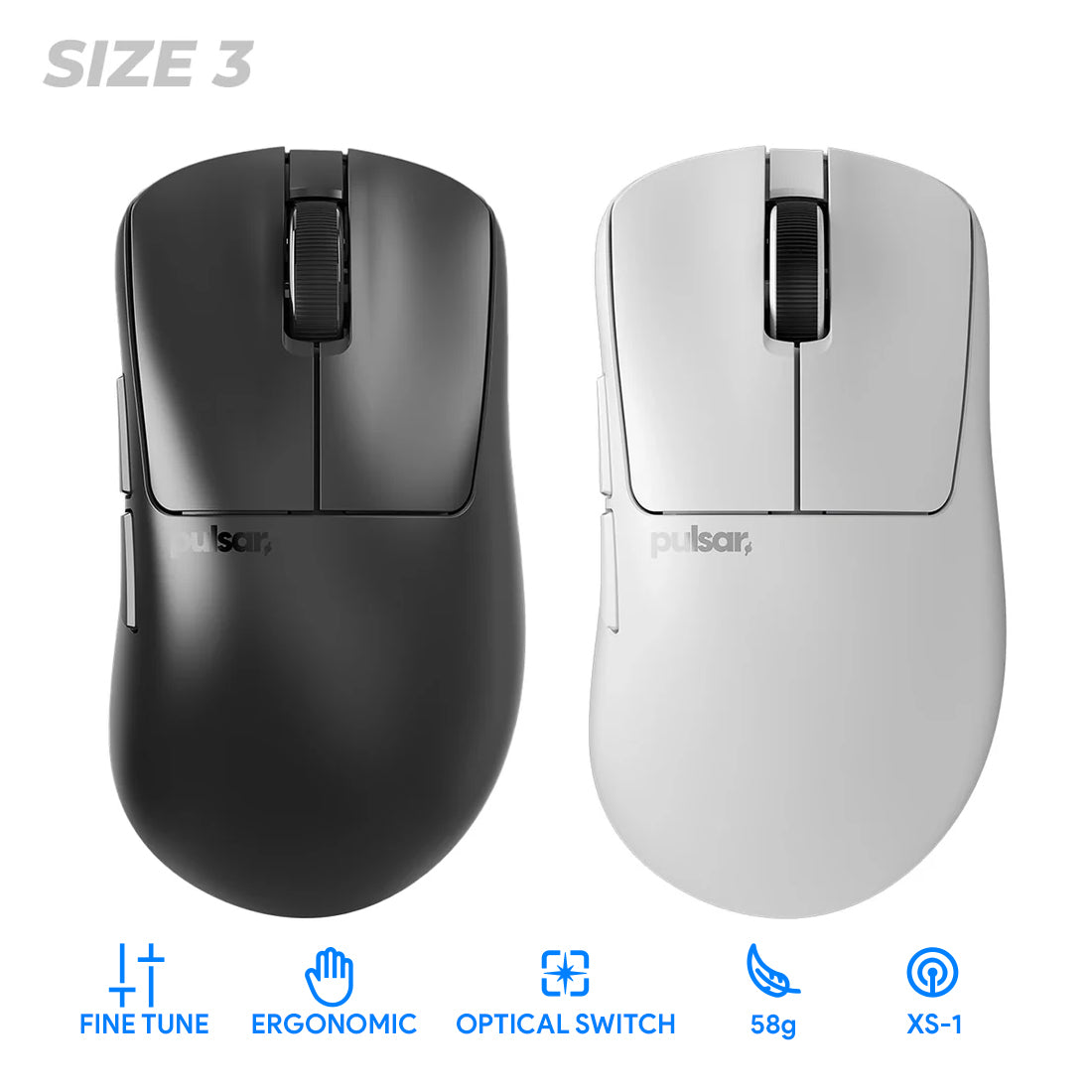 Pulsar Xlite V4 Ultralight Weight eSports Mouse Size 3 (Black, White) (PXL431, PXL432)