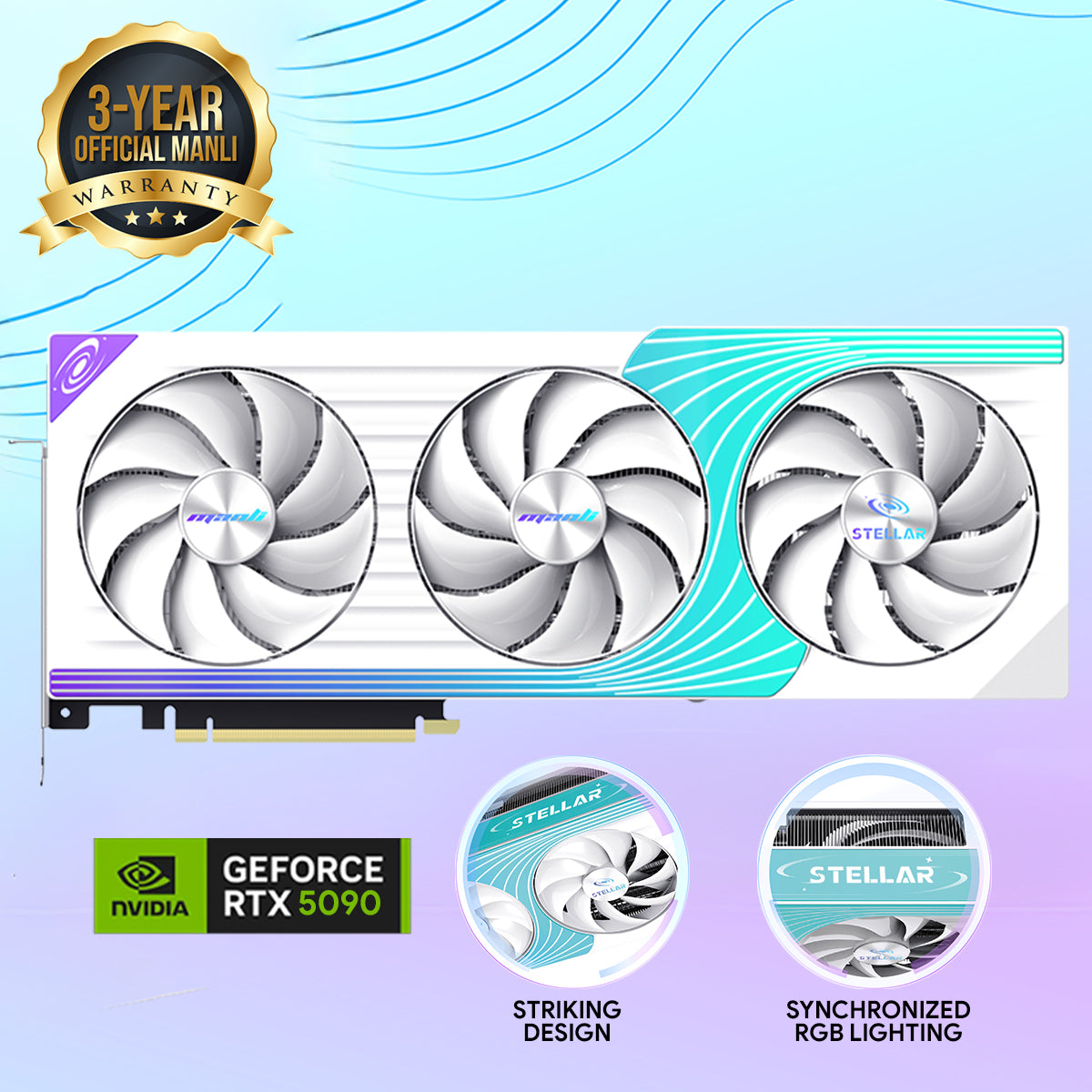 Manli Stellar GeForce RTX 5090 OC 32GB GDDR7 Triple Cooler RGB Graphics Card (M-N509SO/D732G-M3627)
