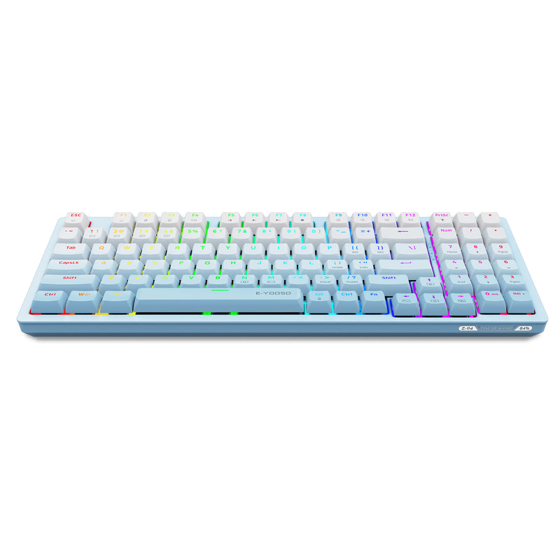E-Yooso Z-94 Tri-Mode RGB 94-Keys Hot-Swappable Mechanical Keyboard White/Blue (Linear White switch)