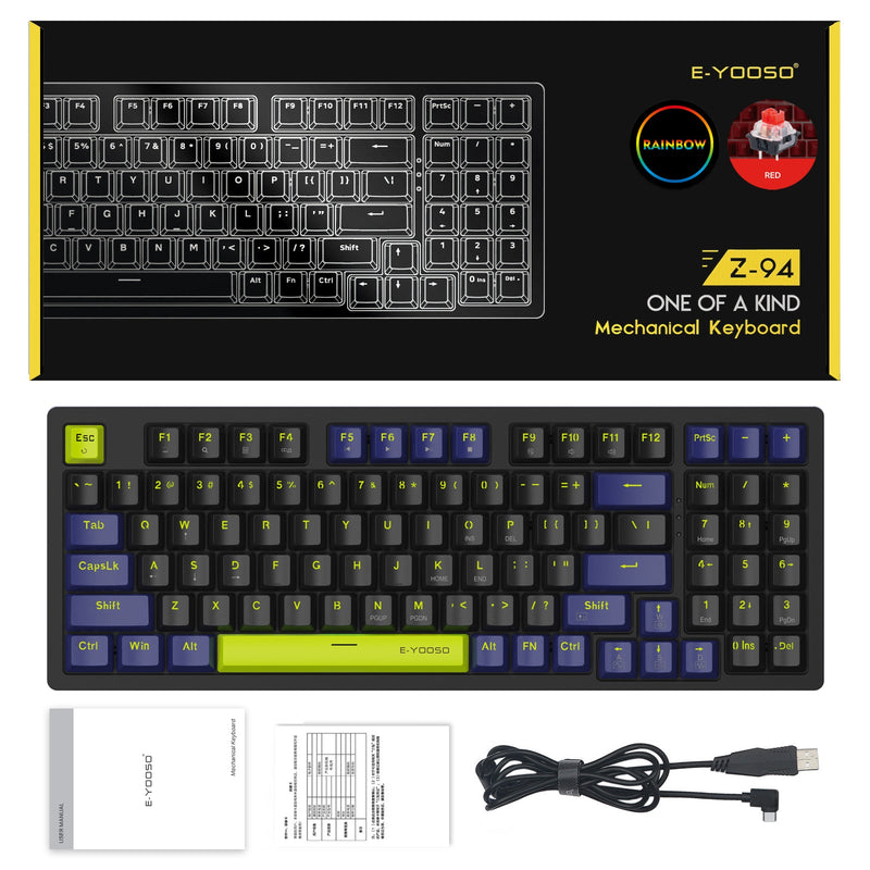 Z94 E-Yooso Z-94 Rainbow Light 94-Keys Hot-Swappable Wired Mechanical Keyboard