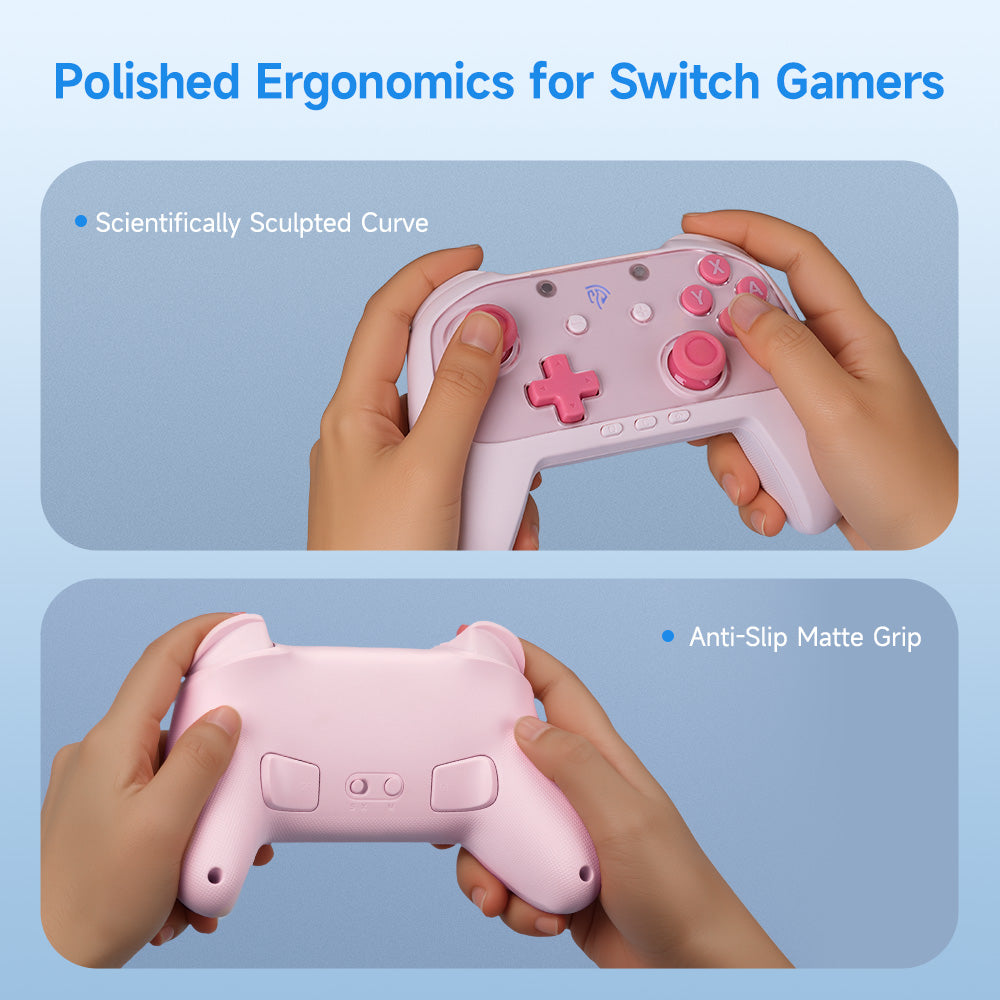 EasySMX S10 Lite Gaming Controller with Hall Effect Microswitch 9-Axis Precision for Nintendo Switch 2/PC/SteamDeck/iOS/Android (Black, Blue, Pink)