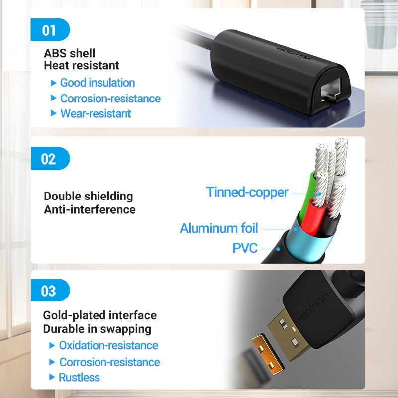 Vention USB 2.0 Ethernet Adapter - USB-A + RJ45 - 0.15M (CEGBB)