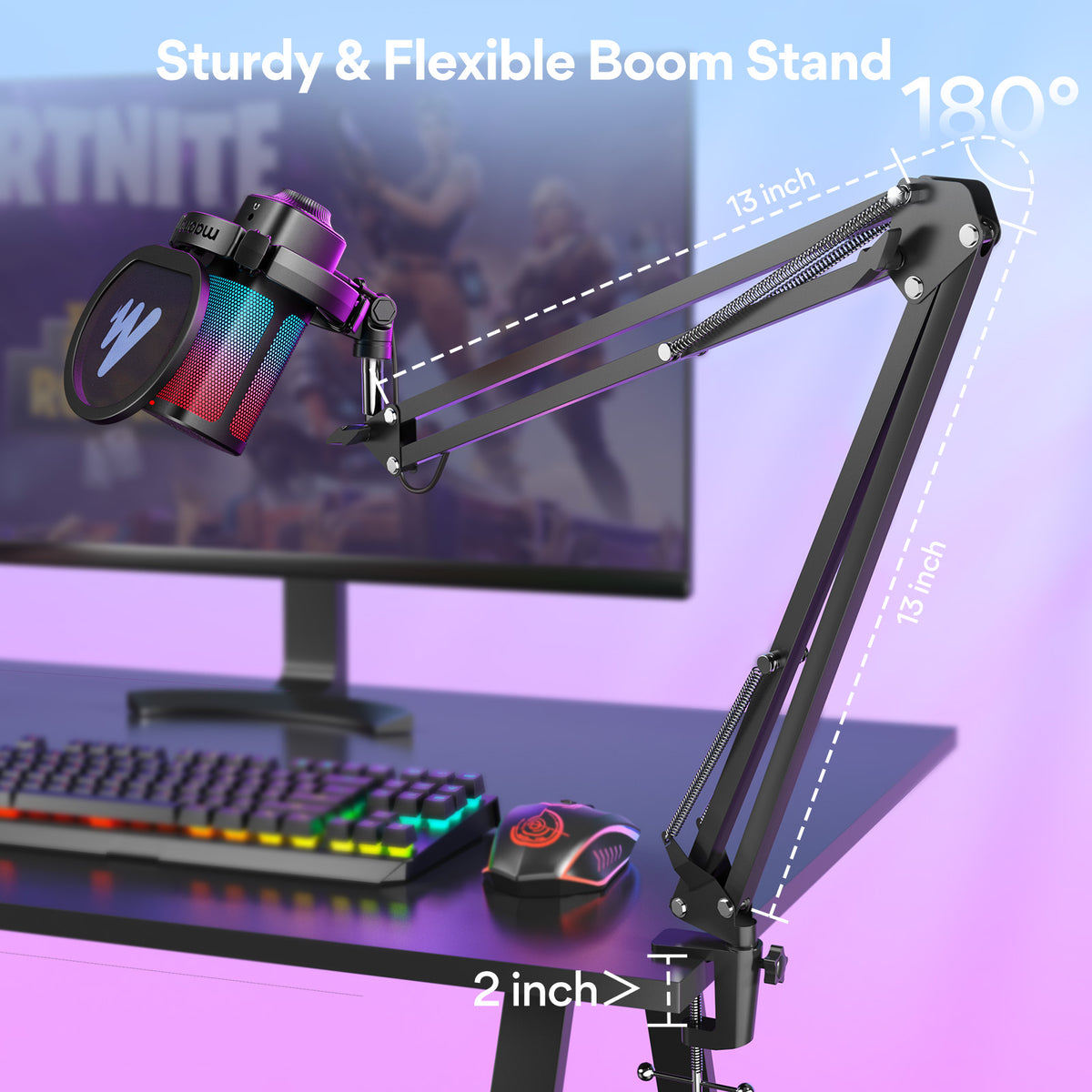 Maono DGM20G S GamerWave USB RGB Condenser Noise Canceling Microphone with Boom Arm