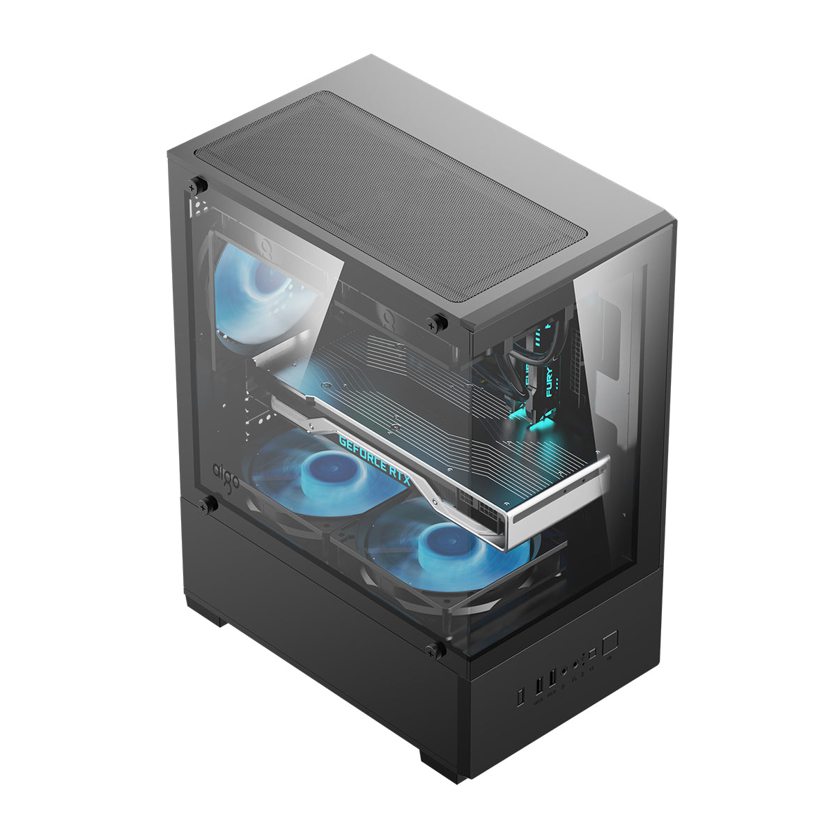 Aigo C196M Standard M-ATX Chassis Tempered Glass Side Panel with 3xCL12 Fans PC Case