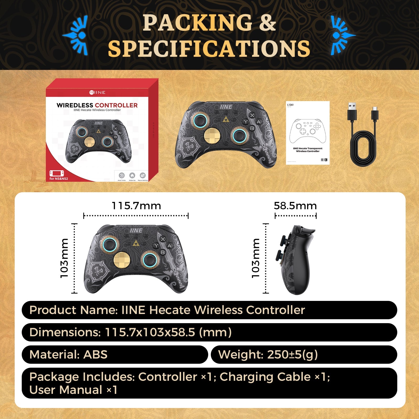 IINE Hecate Wireless Controller for Nintendo Switch / Nintendo Switch 2 (L1261)